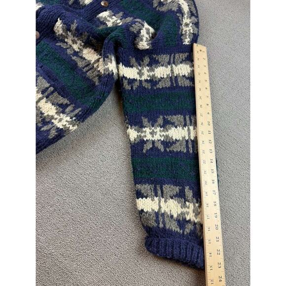 Vintage Cardigan Multi Color Men Chunky 100% Wool Button Front Winter Sweater - Picture 9 of 9